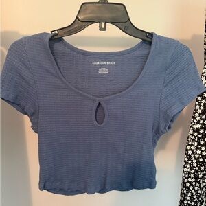 American Eagle Outfitters Blue Crop Blouse with Cut Out